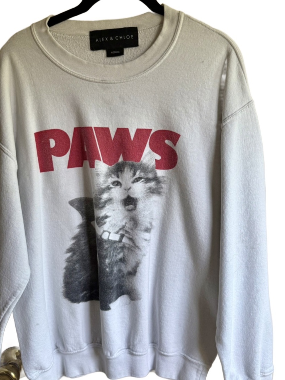 Alex & Chloe White 'PAWS' Cat Graphic Crewneck Sweatshirt